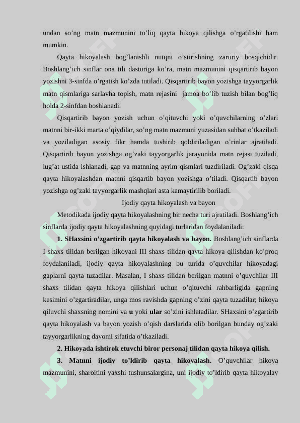 O’QISH DARSTURIDA QAYTA HIKOYALAR TURLARIDAN FOYDALANISH 8