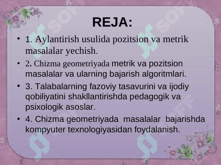 AYLANTIRISH USULIDA POZITSION VA METRIK MASALALAR YECHISH 2