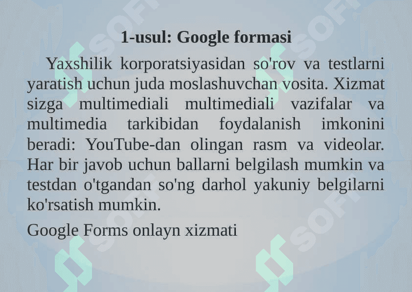 Google xizmatlari on-line-test shaklini yaratish+ 4