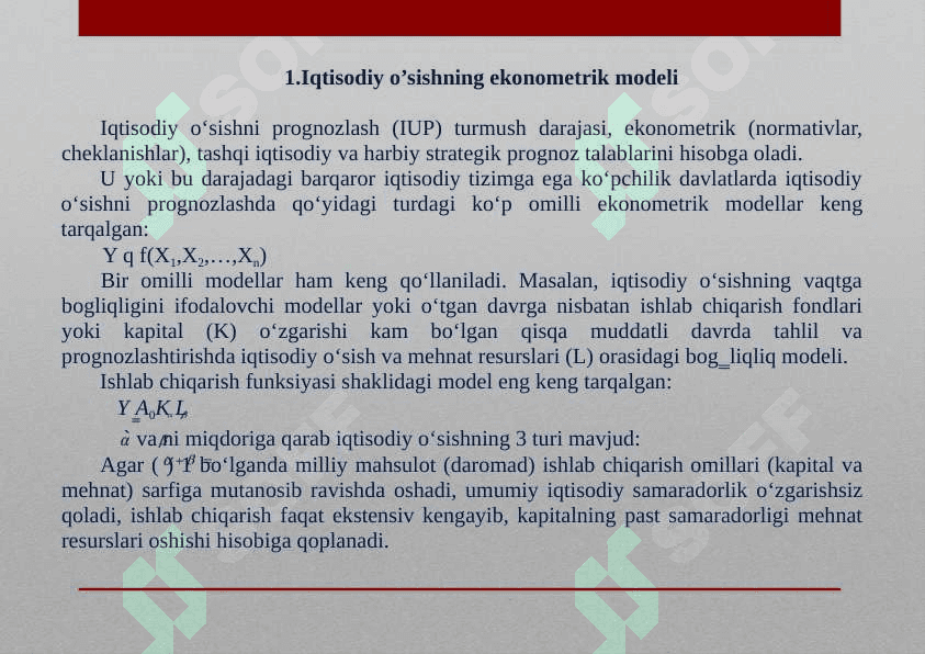BOZOR HAJMINI ANIQLASHDA EKONOMETRIK MODELLARDAN.pptx 2