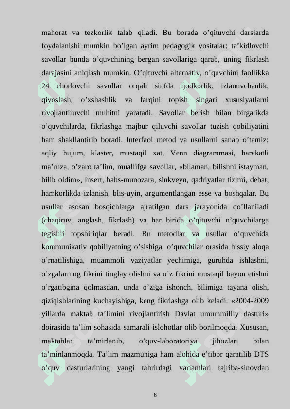 SINFDAN TASHQARI BOSHLANG'ICH BOSQICH DARSLARNI TASHKIL ETISH.(2-SINF) 8