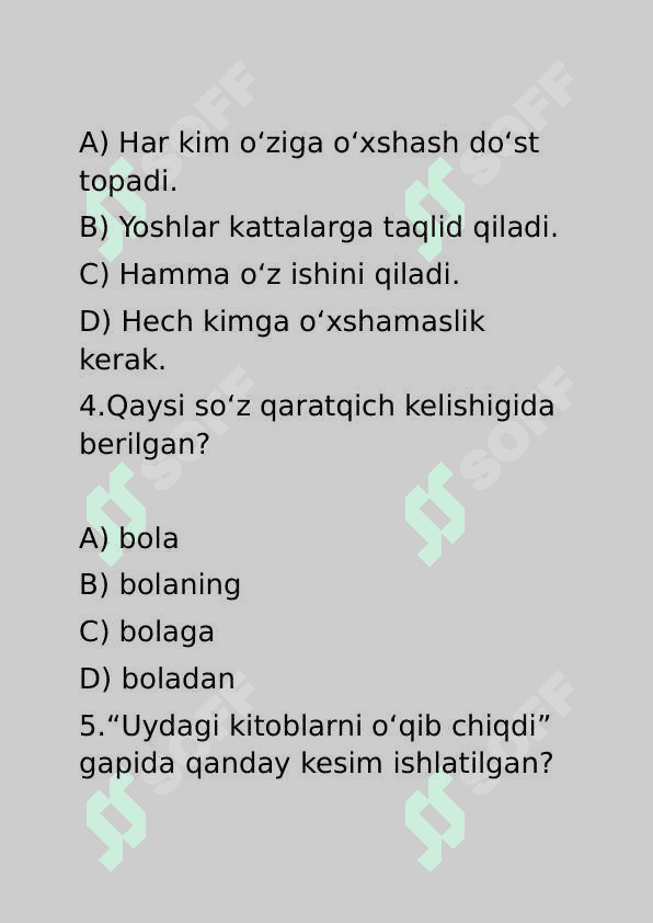 Boshlangich sinflar uchun test ona tili fanidan 2