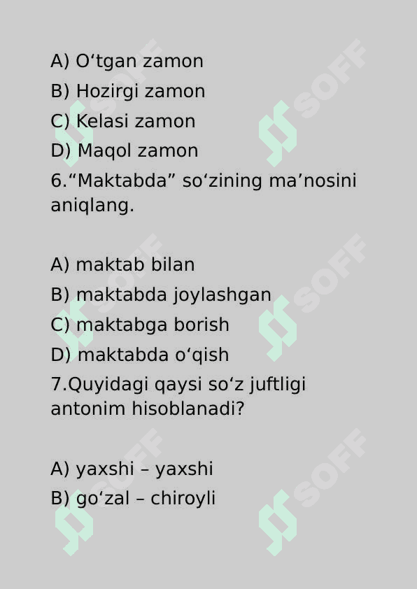 Boshlangich sinflar uchun test ona tili fanidan 3