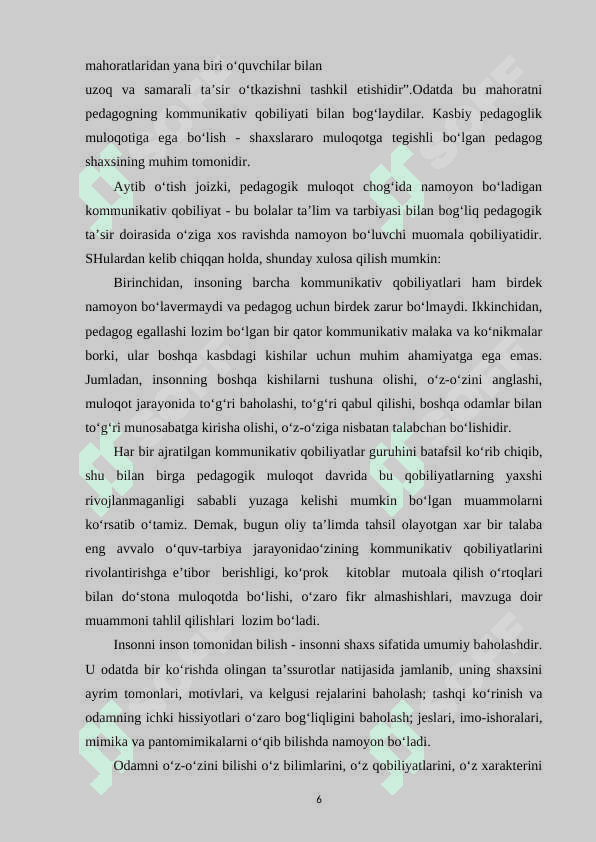 BOSHLANG'ICH QOBILIYAT VA ISTE'DOTLARNI RO'YOBGA CHIQARISH 6