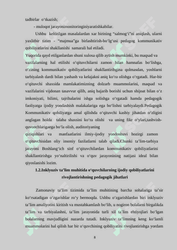 BOSHLANG'ICH QOBILIYAT VA ISTE'DOTLARNI RO'YOBGA CHIQARISH 8