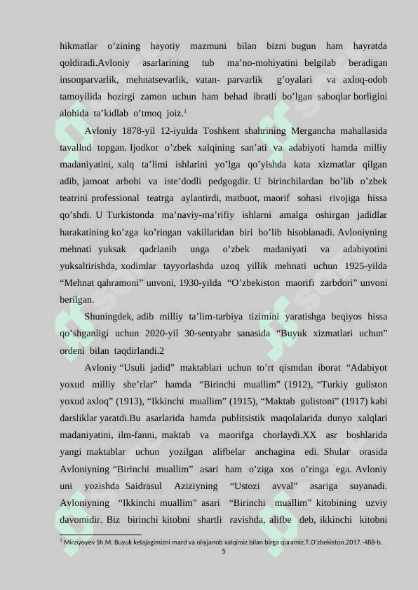 A.AVLONIYNING “TURKIY GULISTON YOXUD AXLOQ” ASARI MA'NAVIY AXLOQIY TARBIYA 5