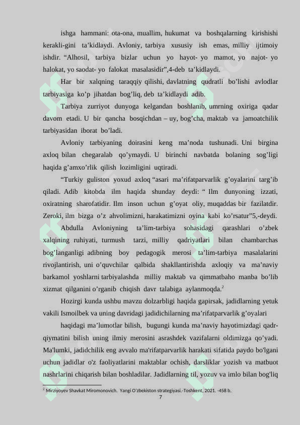 A.AVLONIYNING “TURKIY GULISTON YOXUD AXLOQ” ASARI MA'NAVIY AXLOQIY TARBIYA 7
