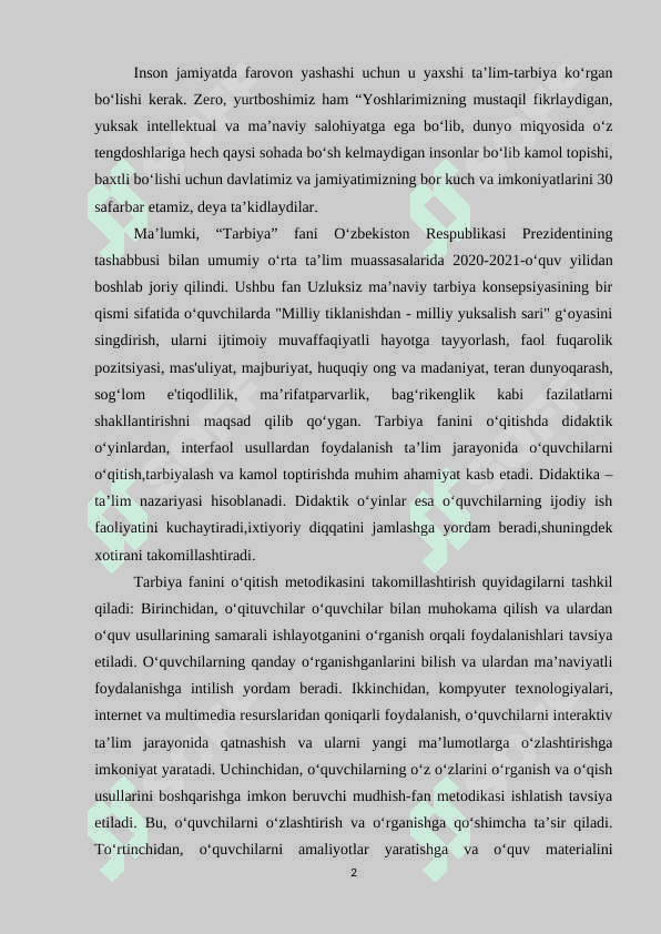 Umumta’lim maktablarida tarbiya fanini o‘qitishda axborot texnologiyalaridan foydalanish 2