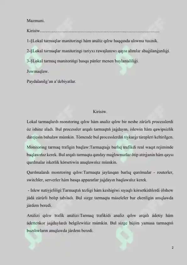 Lokal tarmaqlar manitoringi hám análiz refarati 2