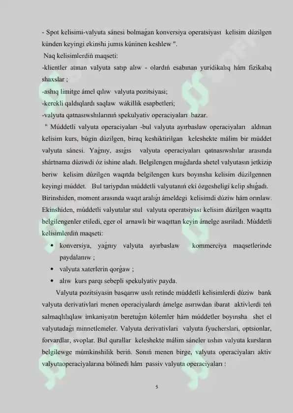 Valyuta schyoti bóyinsha operaciyalar hám olardıń basqarliwi 5