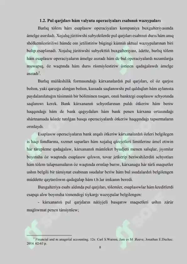 Valyuta schyoti bóyinsha operaciyalar hám olardıń basqarliwi 8