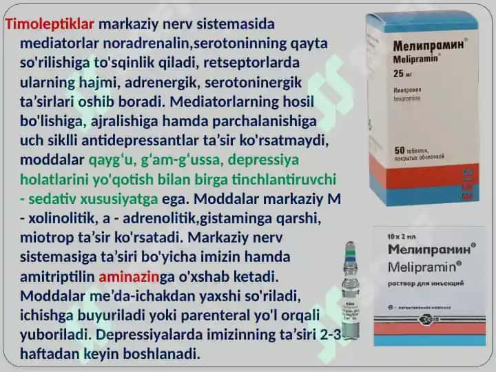 Antidepressantlar, Trankvilizatorlar, Neyroleptiklar qo'llanilishi. 5