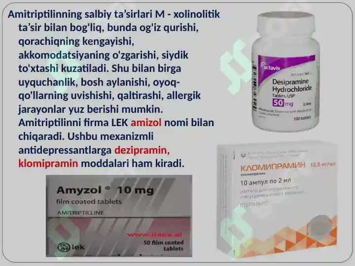 Antidepressantlar, Trankvilizatorlar, Neyroleptiklar qo'llanilishi. 8