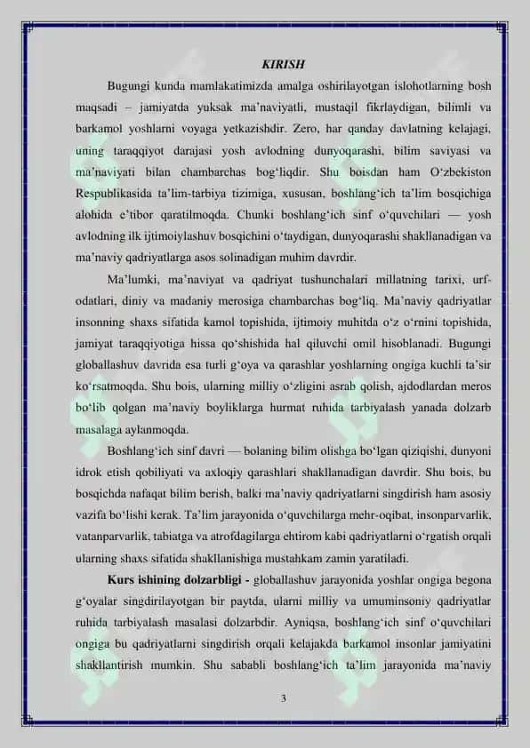 Boshlang'ich sinf o'quvchilariga ma'naviy qadriyatlarni singdirish 3