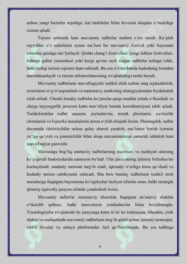 Mavsumga bog'liq bo'lgan ommaviy tadbirlarni tashkil qilish 6