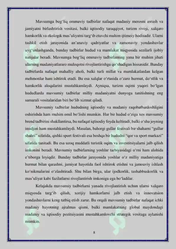 Mavsumga bog'liq bo'lgan ommaviy tadbirlarni tashkil qilish 8