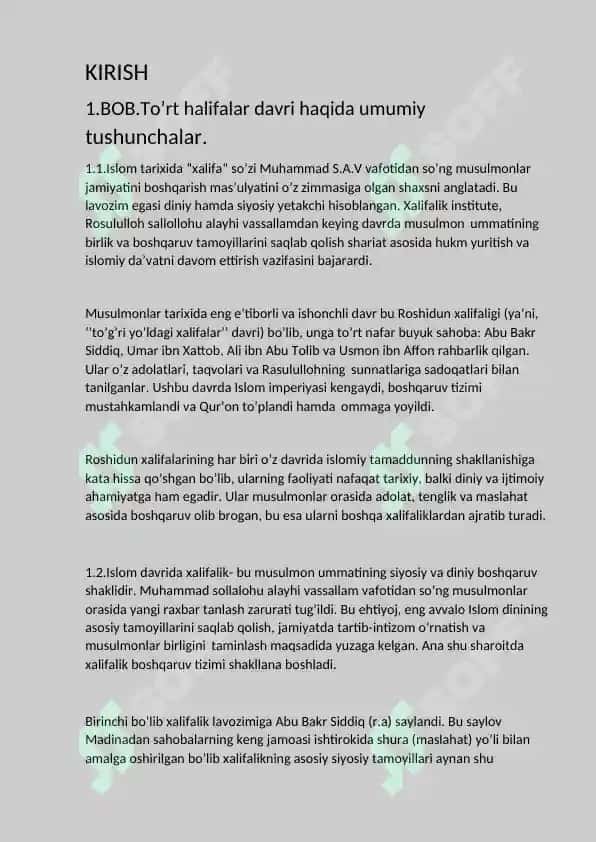 “Tört xalifa davri (22 betlik mustaqil ish, referat)” 2