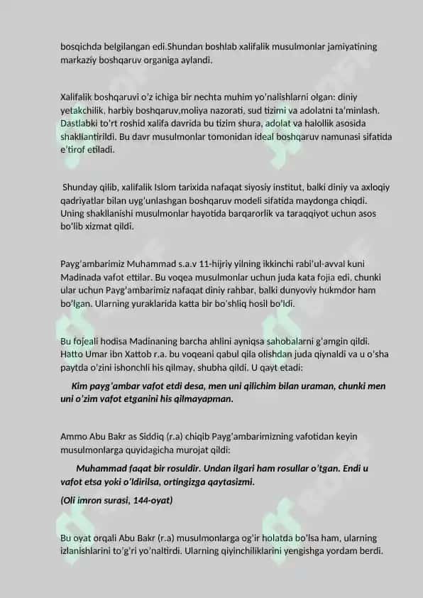 “Tört xalifa davri (22 betlik mustaqil ish, referat)” 3
