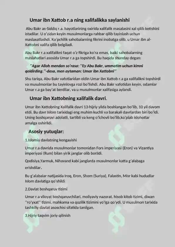 “Tört xalifa davri (22 betlik mustaqil ish, referat)” 7