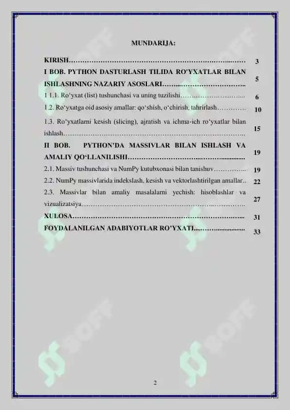 Python'da massivlar va ro'yxatlar bilan ishlash 2
