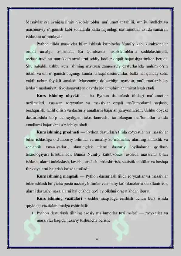 Python'da massivlar va ro'yxatlar bilan ishlash 4