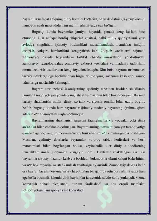 Turli darajadagi bayramlarni tashkil qilish xususiyatlari 7