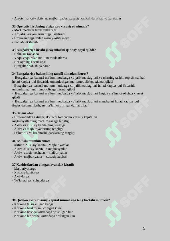 Buxgalteriya fanidan 204 ta testlar 5