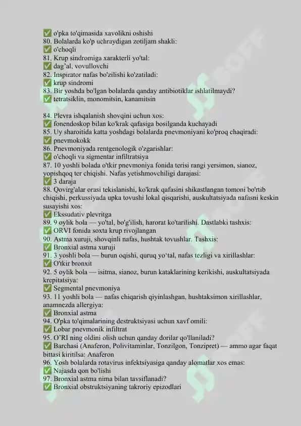 PEDIATRIYA ARGOS MED test baza javoblari bilan 5