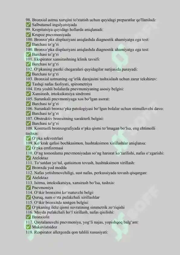 PEDIATRIYA ARGOS MED test baza javoblari bilan 6
