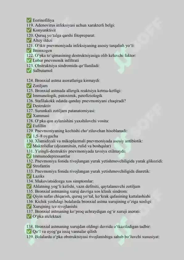 PEDIATRIYA ARGOS MED test baza javoblari bilan 7