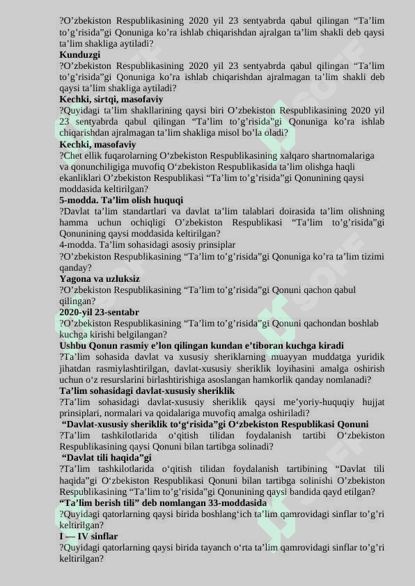 Menejment fanidan test savollari javoblari bilan 2