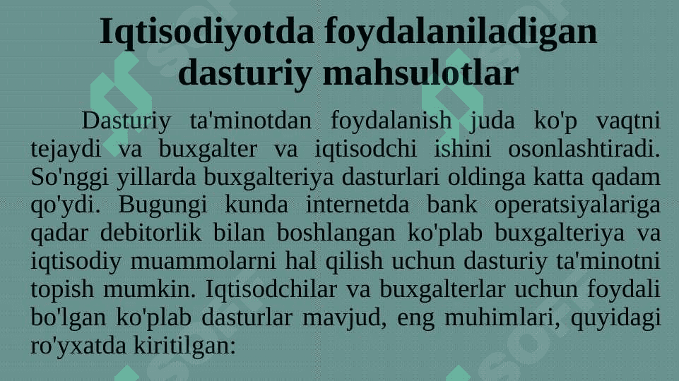 BUXGALTERIYA DASTURLARI VA ULARNI QO'LLASH 4