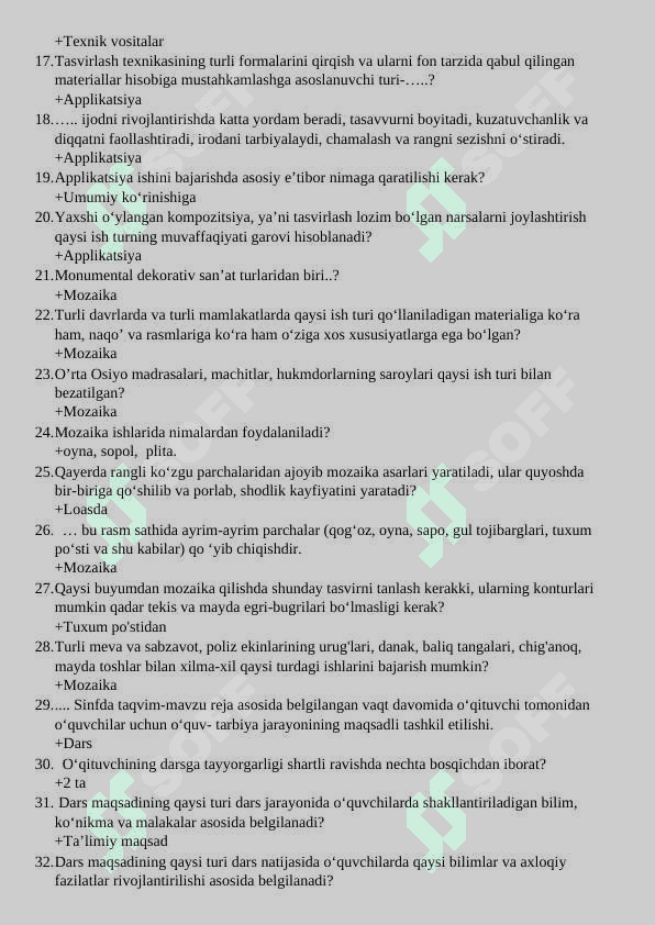 Texnologiya fanidan final test savollari javoblari bilan 2