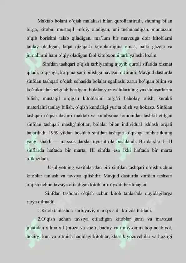 Sinfdan tashqari o’qish usuliyoti 2