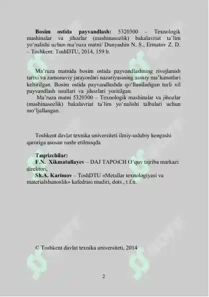 "Bosim ostida payvandlash" 2