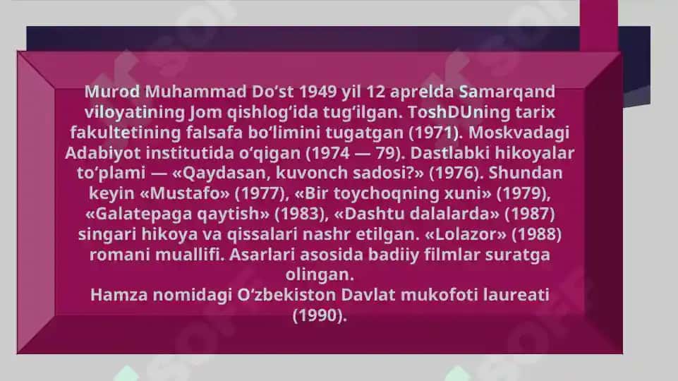 Murod Muhammad do’stning romanlari tahlili 3