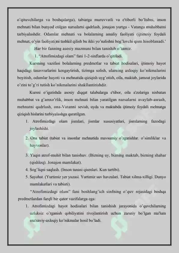 Boshlang’ich sinflarda tabiatshunoslik fanining mazmuni. 4