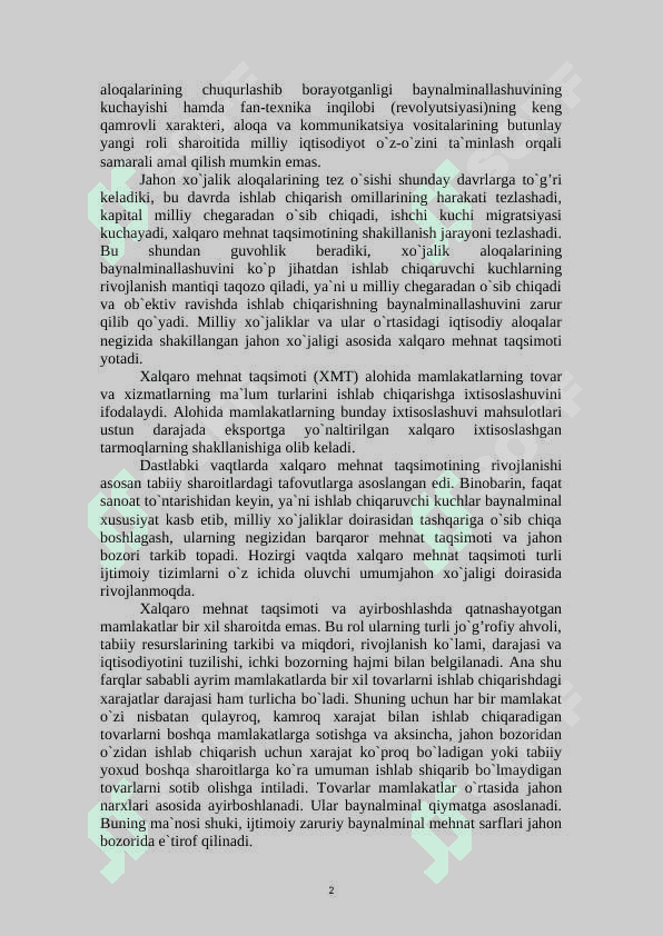 Jahon xo`jaligi va uning evolyutsiyasi 2