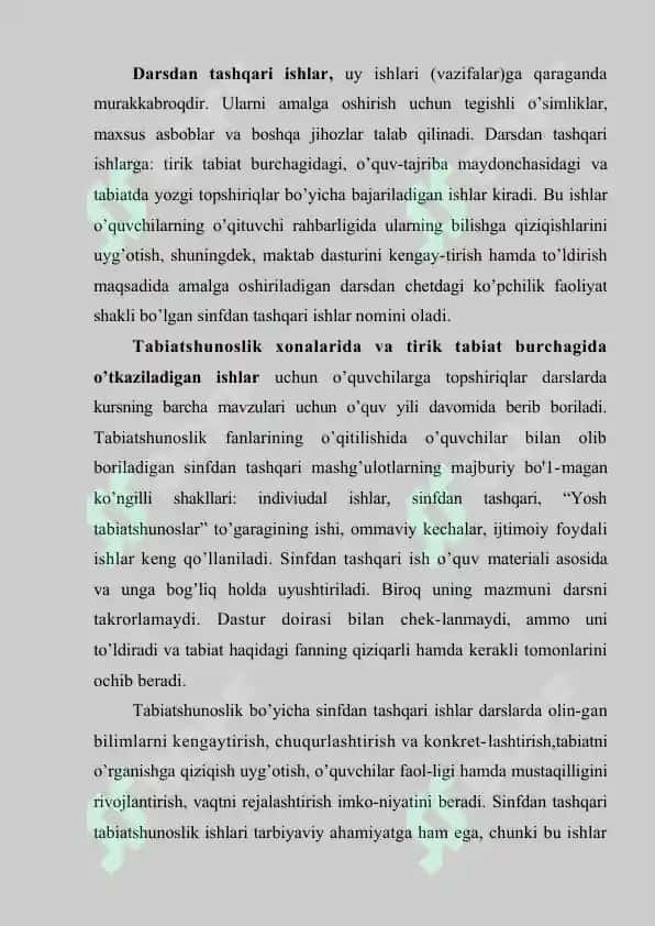 Tabiatshunoslikda sinfdan tashqari ishlar, ularning turlari 2