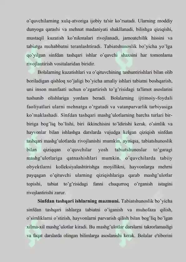 Tabiatshunoslikda sinfdan tashqari ishlar, ularning turlari 3