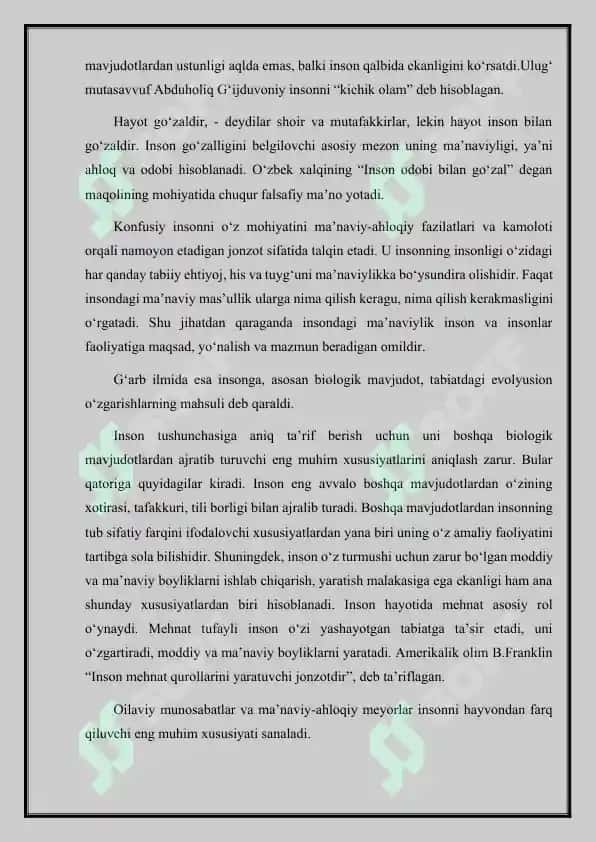 INSON TARAQQIYOTI FANNI O‘RGANISHNING ASOSIY USULLARI. BOSHQA FANLAR BILAN O‘ZARO ALOQADORLIGI 4