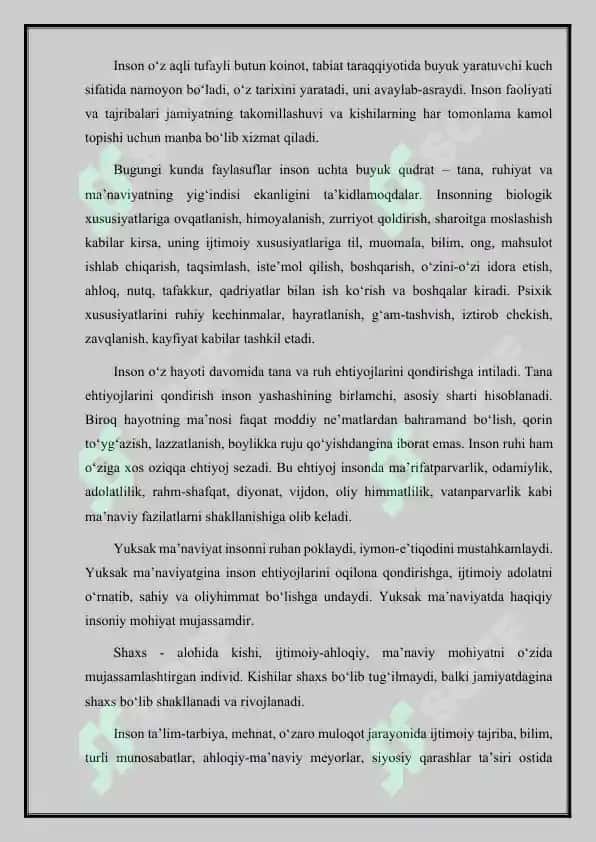 INSON TARAQQIYOTI FANNI O‘RGANISHNING ASOSIY USULLARI. BOSHQA FANLAR BILAN O‘ZARO ALOQADORLIGI 5