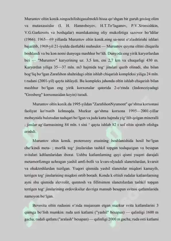 MURUNTOV OLTIN KONI GEOLOGIK TUZILISHI VA MAʼDAN TARKIBI 3