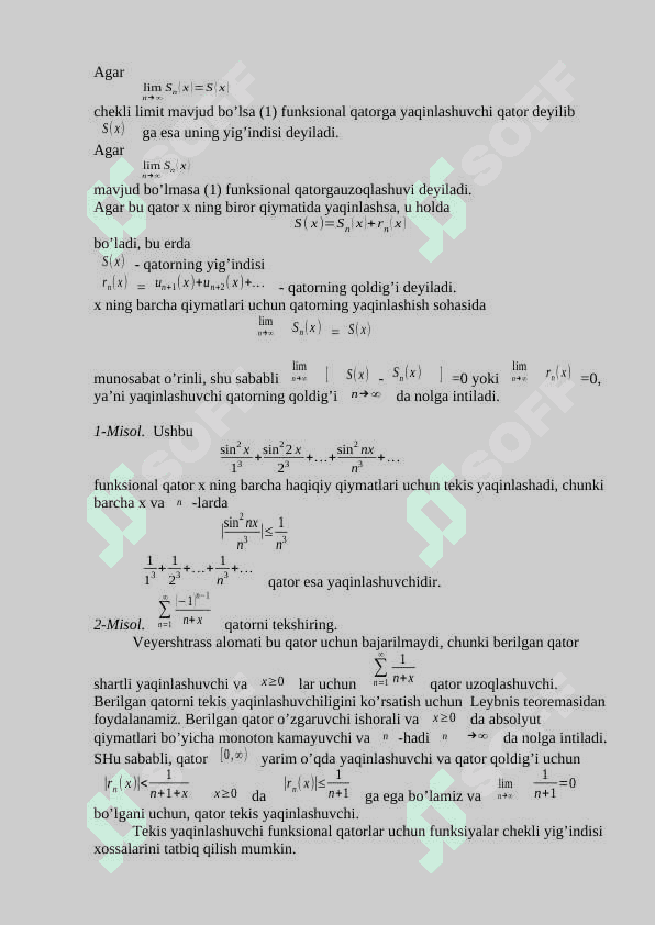 Darajali qatorlar. Darajali qatorlarning yaqinlashish radiusi va sohasi.  Teylor formulasi va qatori. 2