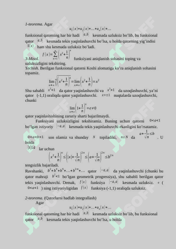 Darajali qatorlar. Darajali qatorlarning yaqinlashish radiusi va sohasi.  Teylor formulasi va qatori. 3