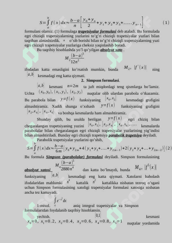 1- va 2- tur xosmas integrallar. Xosmas integrallarning yaqinlashishi. 2