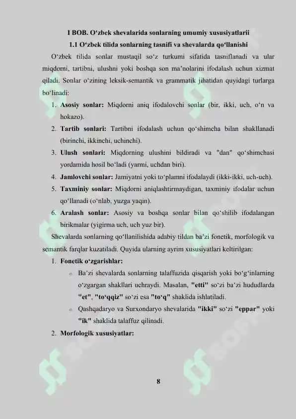 Oʻzbek shevalarida sonlarning xususiyatlari 8