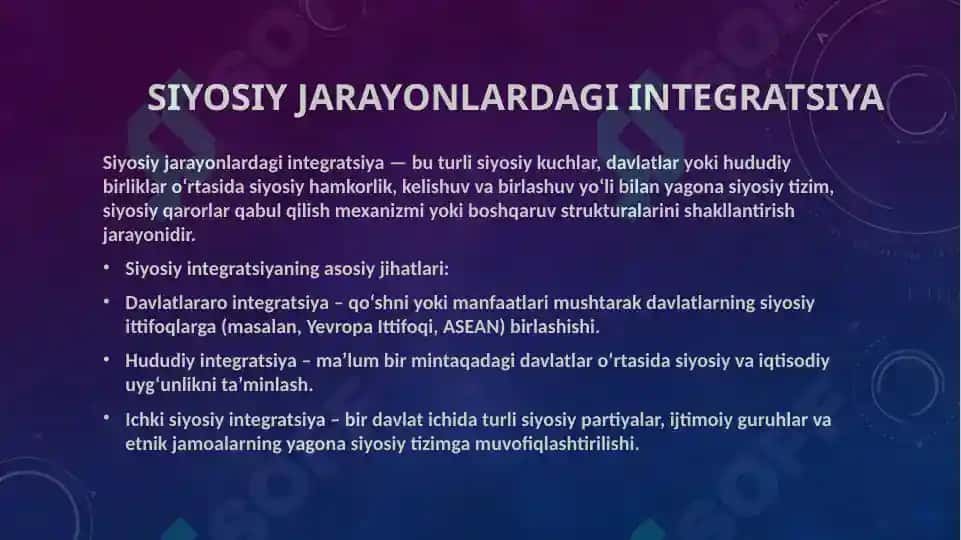 Siyosiy jarayonlardagi integratsiya 2