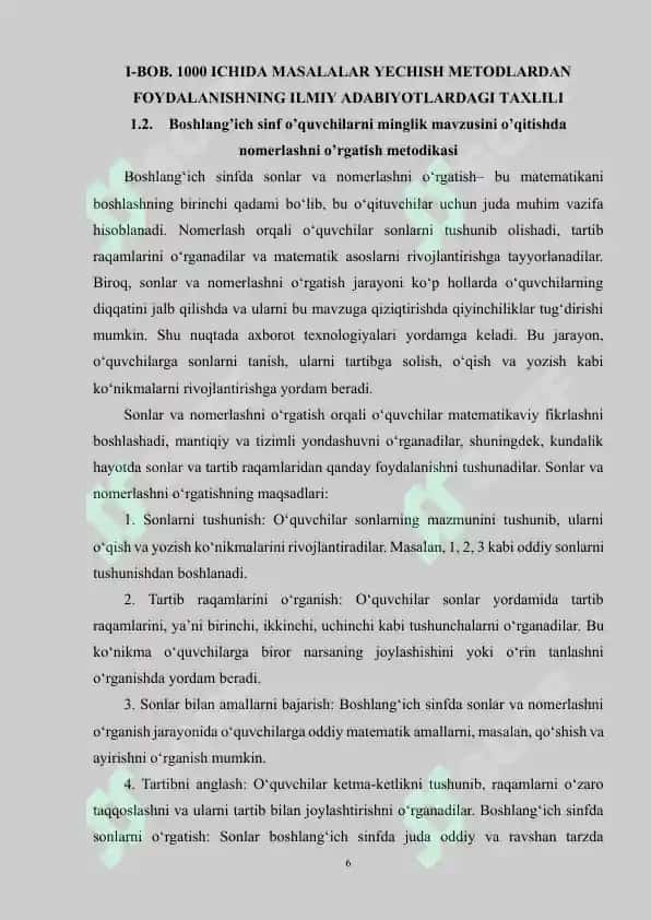 "Matematika o'qitish metodikasi"  1000 ichida arifmetik amallar bajarish metodlardan foydalanish 6
