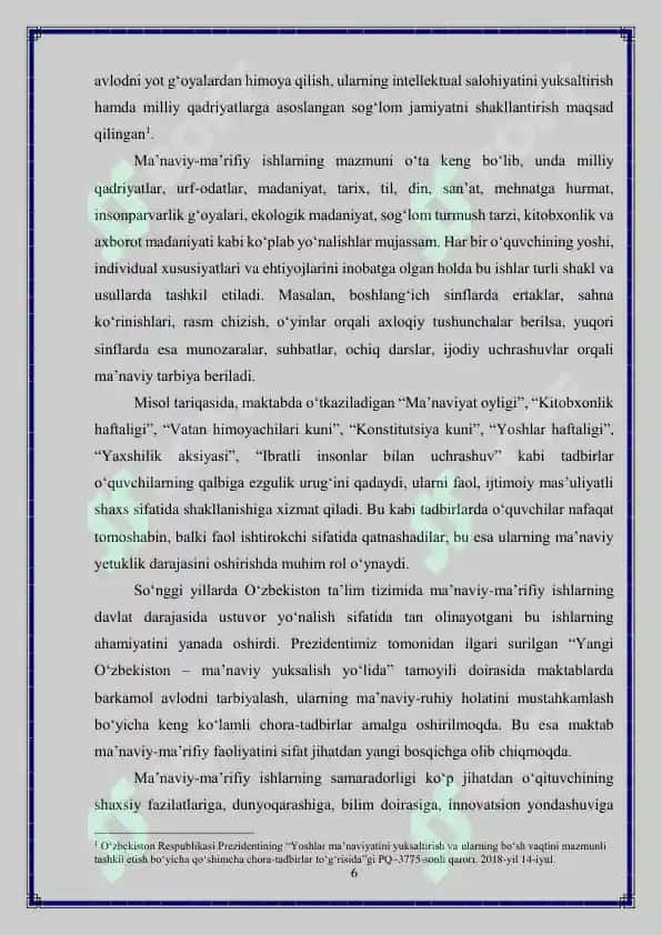 Umumiy o‘rta ta’lim maktablarida ma’naviy-ma’rifiy ishlarni tashkil etish texnologiyasi 6